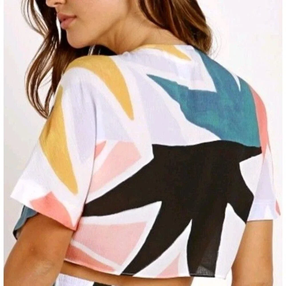 Mara Hoffman Swim Majorca Print Tie Front Crop Top Small Resort Beach Cover Up